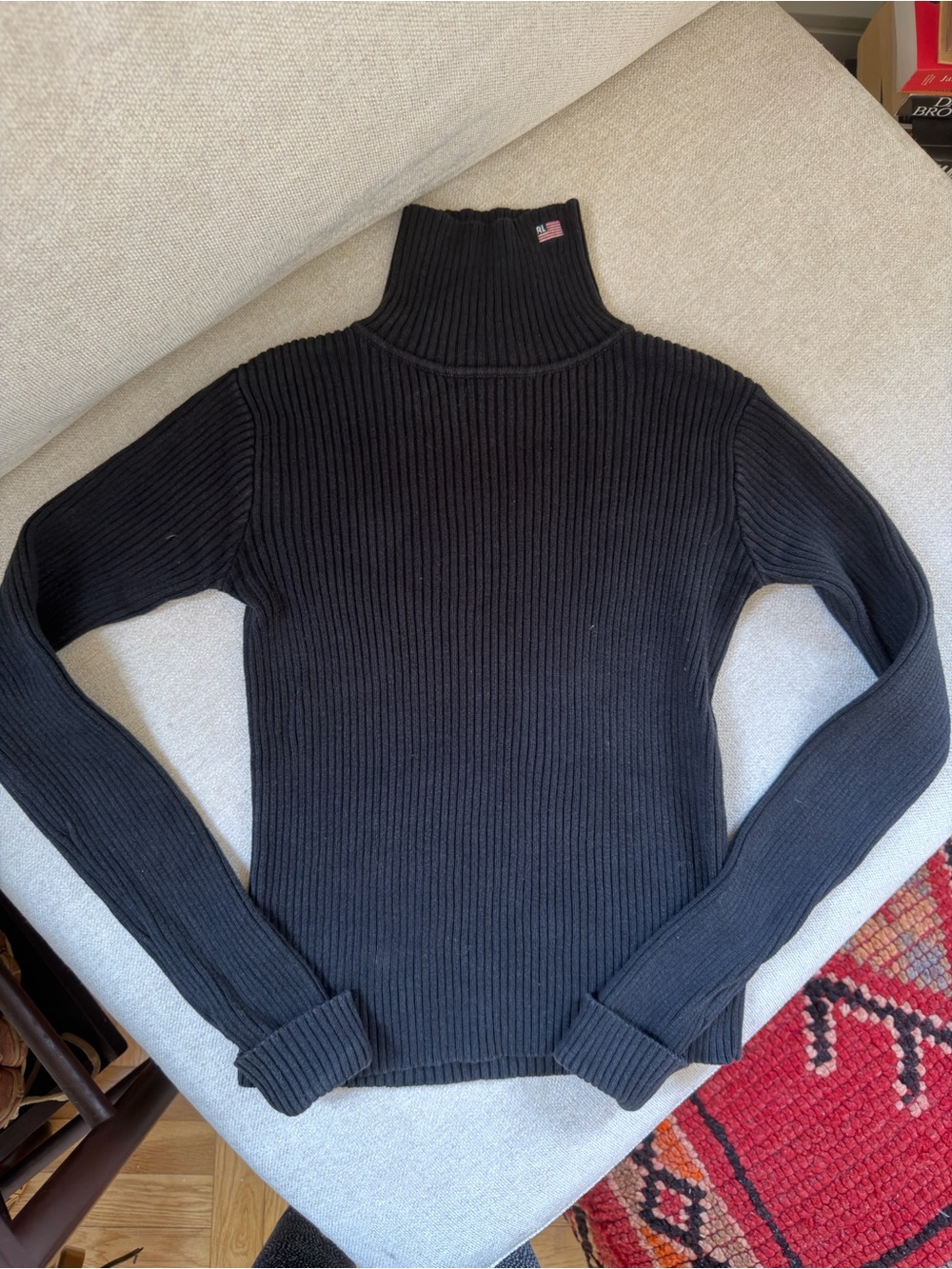 Vintage Ralph Lauren 100% Cotton Black Ribbed Turtleneck Sweater - Women's